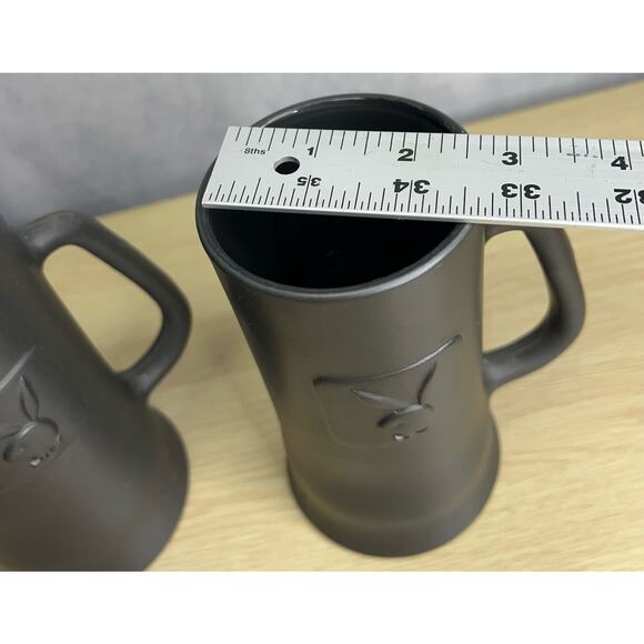 Playboy Mug Stein Embossed Pewter Frost Heavy Glass Clear Bottom Lot of 2 - Picture 8 of 8